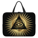 Black And Gold Eye of Providence Print Laptop Sleeve With Handle