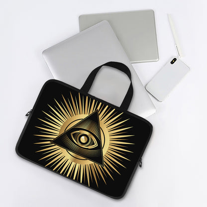 Black And Gold Eye of Providence Print Laptop Sleeve With Handle