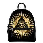 Black And Gold Eye of Providence Print Leather Backpack
