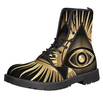 Black And Gold Eye of Providence Print Backpack