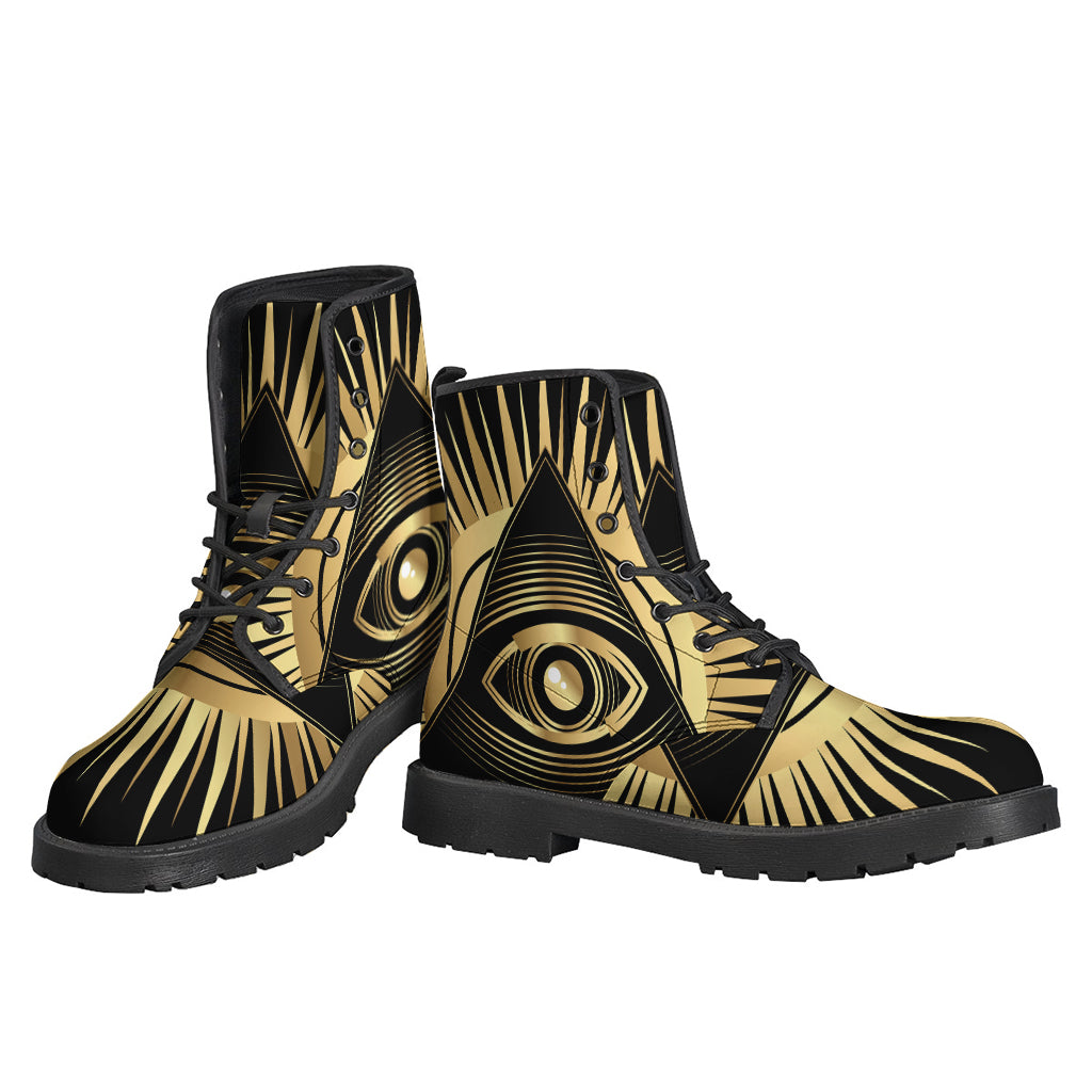 Black And Gold Eye of Providence Print Backpack