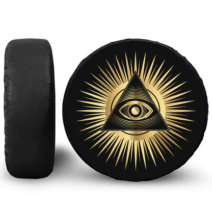 Black And Gold Eye of Providence Print Leather Spare Tire Cover