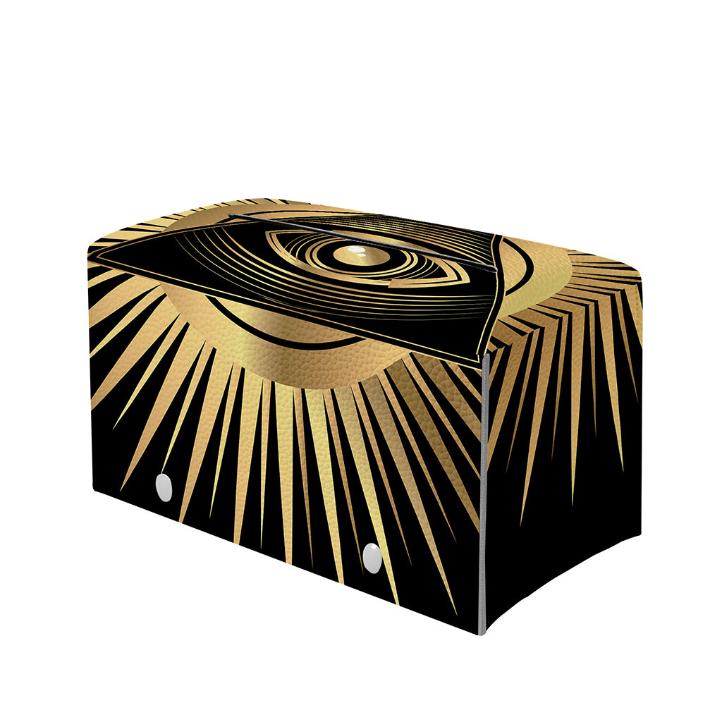 Black And Gold Eye of Providence Print Leather Tissue Box Cover