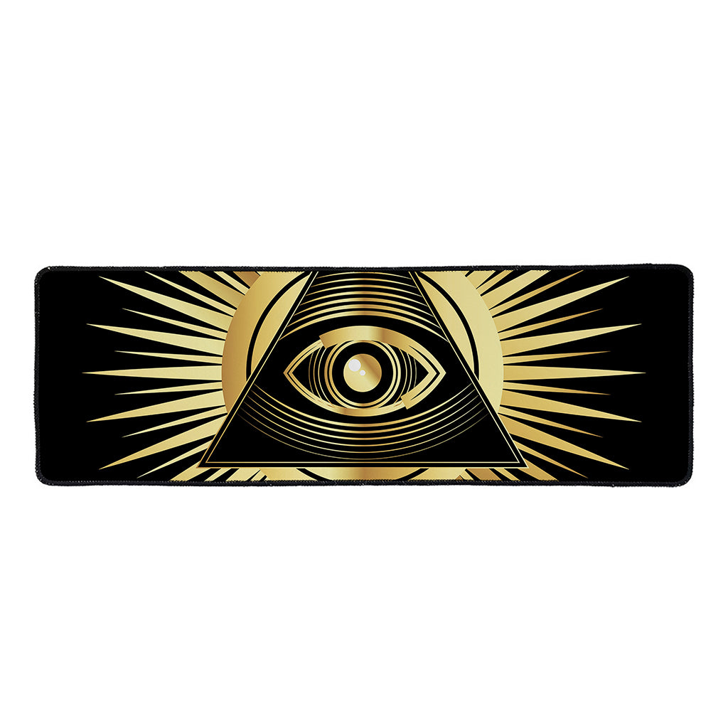 Black And Gold Eye of Providence Print Long Kitchen Mat