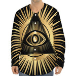 Black And Gold Eye of Providence Print Long Sleeve Baseball Jersey