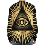 Black And Gold Eye of Providence Print Long Sleeve Baseball Jersey
