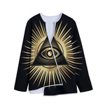 Black And Gold Eye of Providence Print Long Sleeve Short Coat