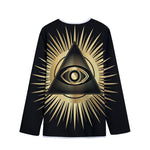 Black And Gold Eye of Providence Print Long Sleeve Short Coat