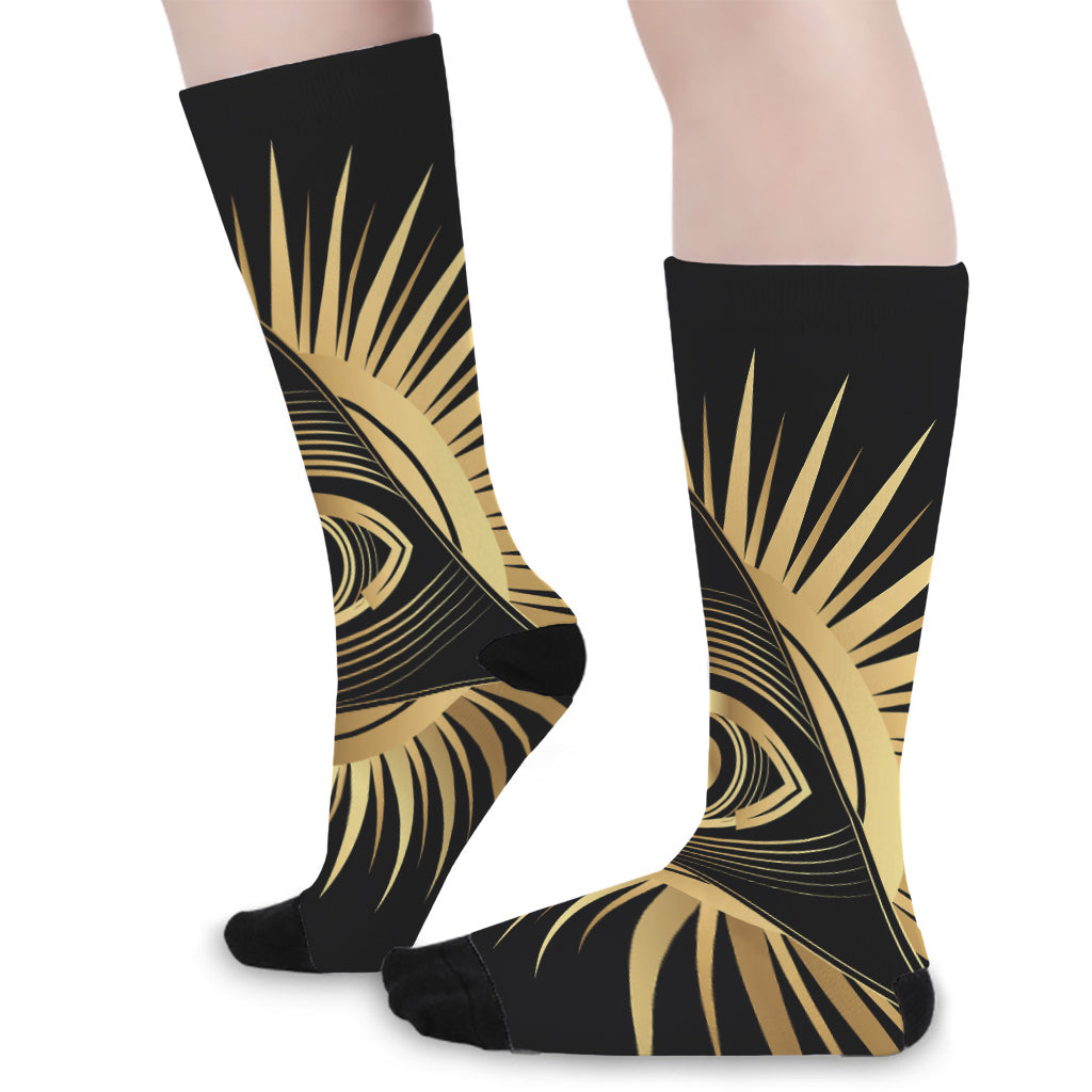 Black And Gold Eye of Providence Print Long Socks