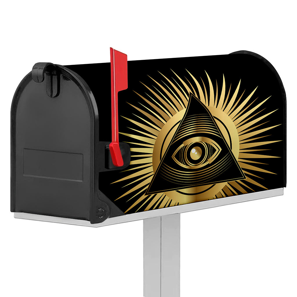 Black And Gold Eye of Providence Print Mailbox Cover