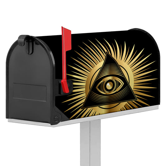 Black And Gold Eye of Providence Print Mailbox Cover