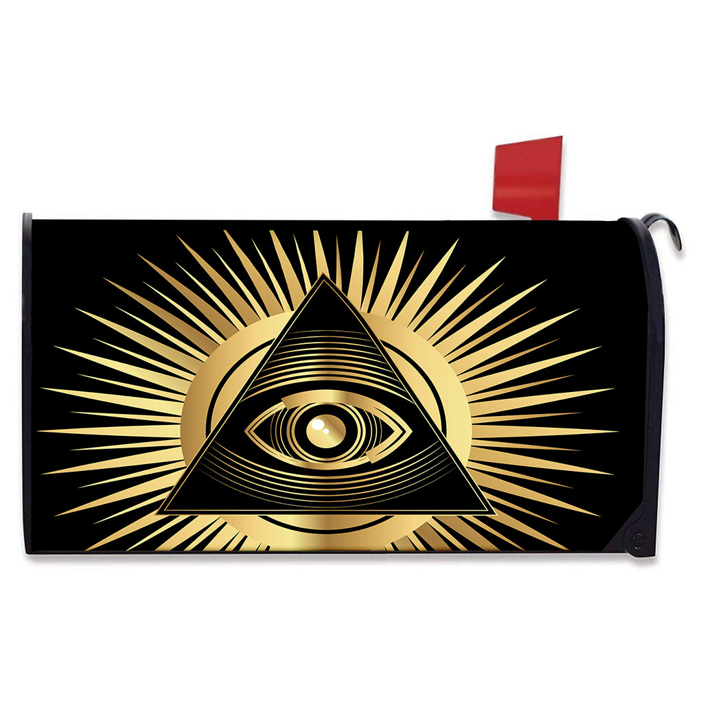 Black And Gold Eye of Providence Print Mailbox Cover