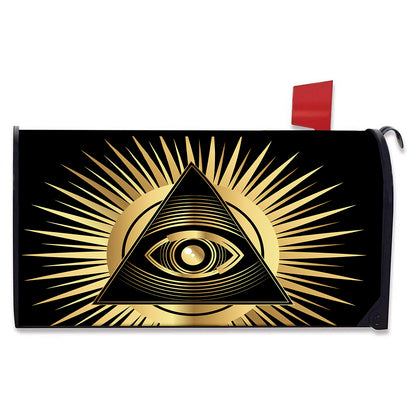 Black And Gold Eye of Providence Print Mailbox Cover