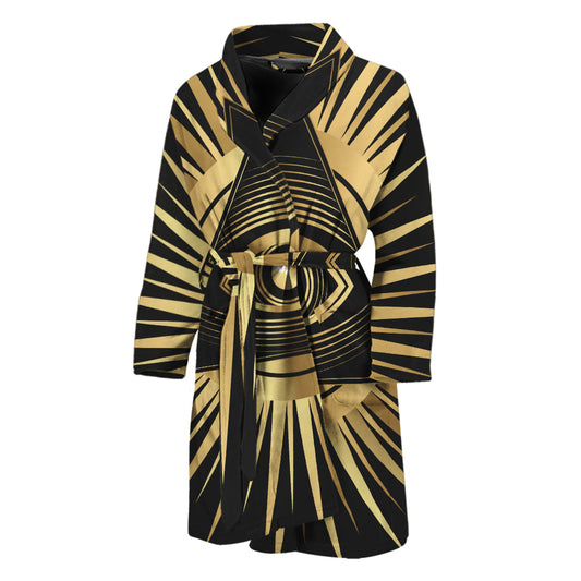 Black And Gold Eye of Providence Print Men's Bathrobe