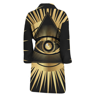 Black And Gold Eye of Providence Print Men's Bathrobe