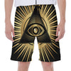 Black And Gold Eye of Providence Print Men's Beach Shorts