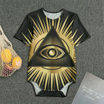 Black And Gold Eye of Providence Print Men's Bodysuit
