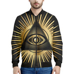 Black And Gold Eye of Providence Print Men's Bomber Jacket