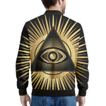 Black And Gold Eye of Providence Print Men's Bomber Jacket