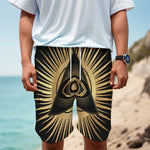 Black And Gold Eye of Providence Print Men's Cargo Shorts
