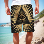 Black And Gold Eye of Providence Print Men's Cargo Shorts