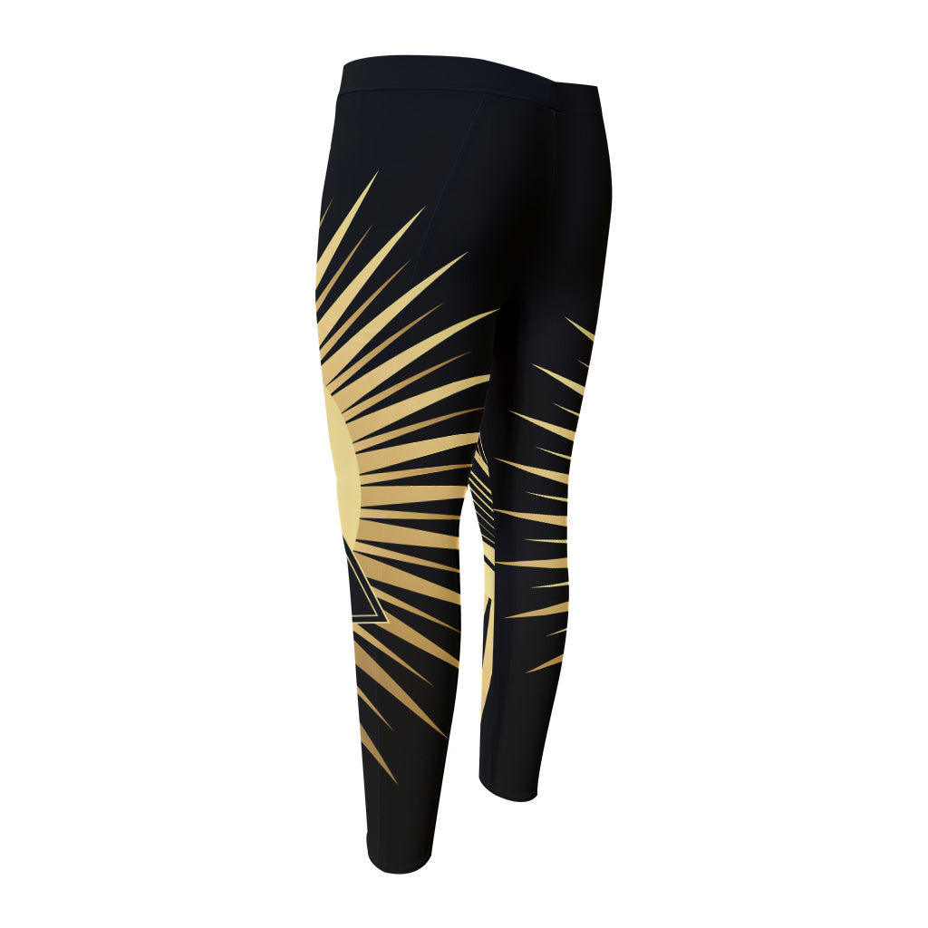 Black And Gold Eye of Providence Print Men's Compression Pants