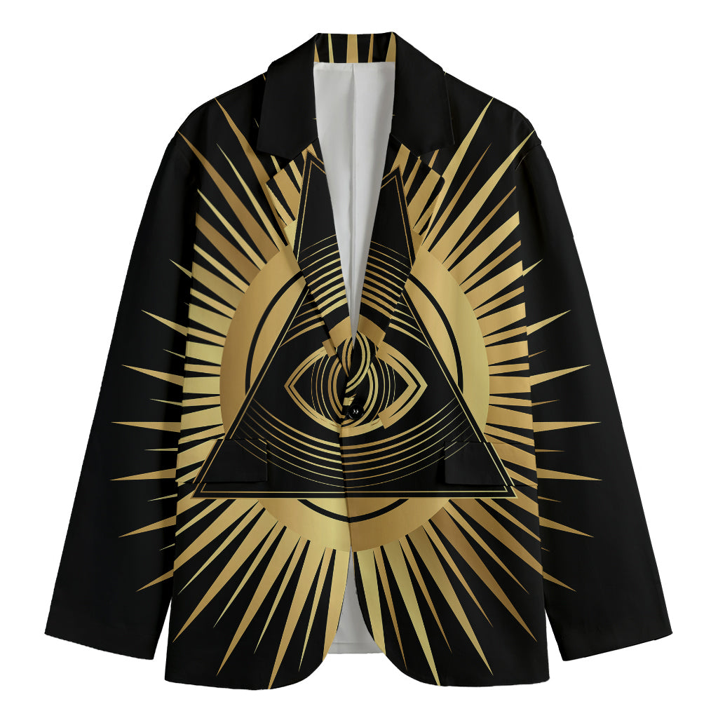 Black And Gold Eye of Providence Print Men's Cotton Blazer