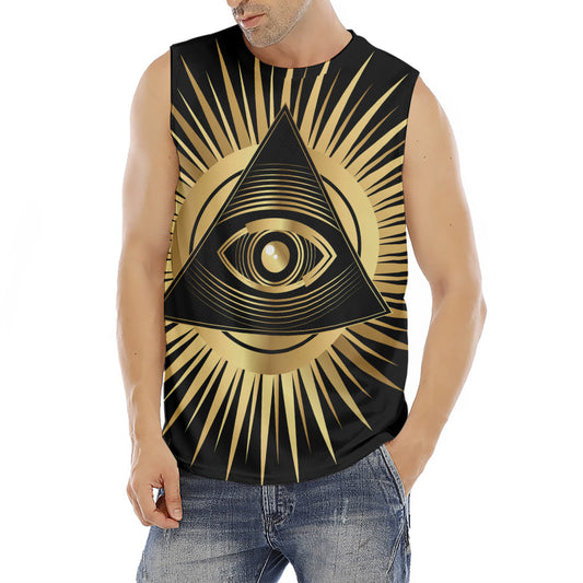 Black And Gold Eye of Providence Print Men's Fitness Tank Top