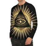 Black And Gold Eye of Providence Print Men's Long Sleeve Rash Guard