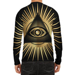 Black And Gold Eye of Providence Print Men's Long Sleeve Rash Guard
