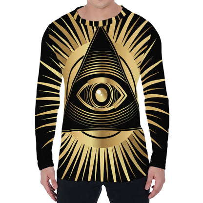 Black And Gold Eye of Providence Print Men's Long Sleeve T-Shirt