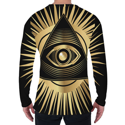 Black And Gold Eye of Providence Print Men's Long Sleeve T-Shirt