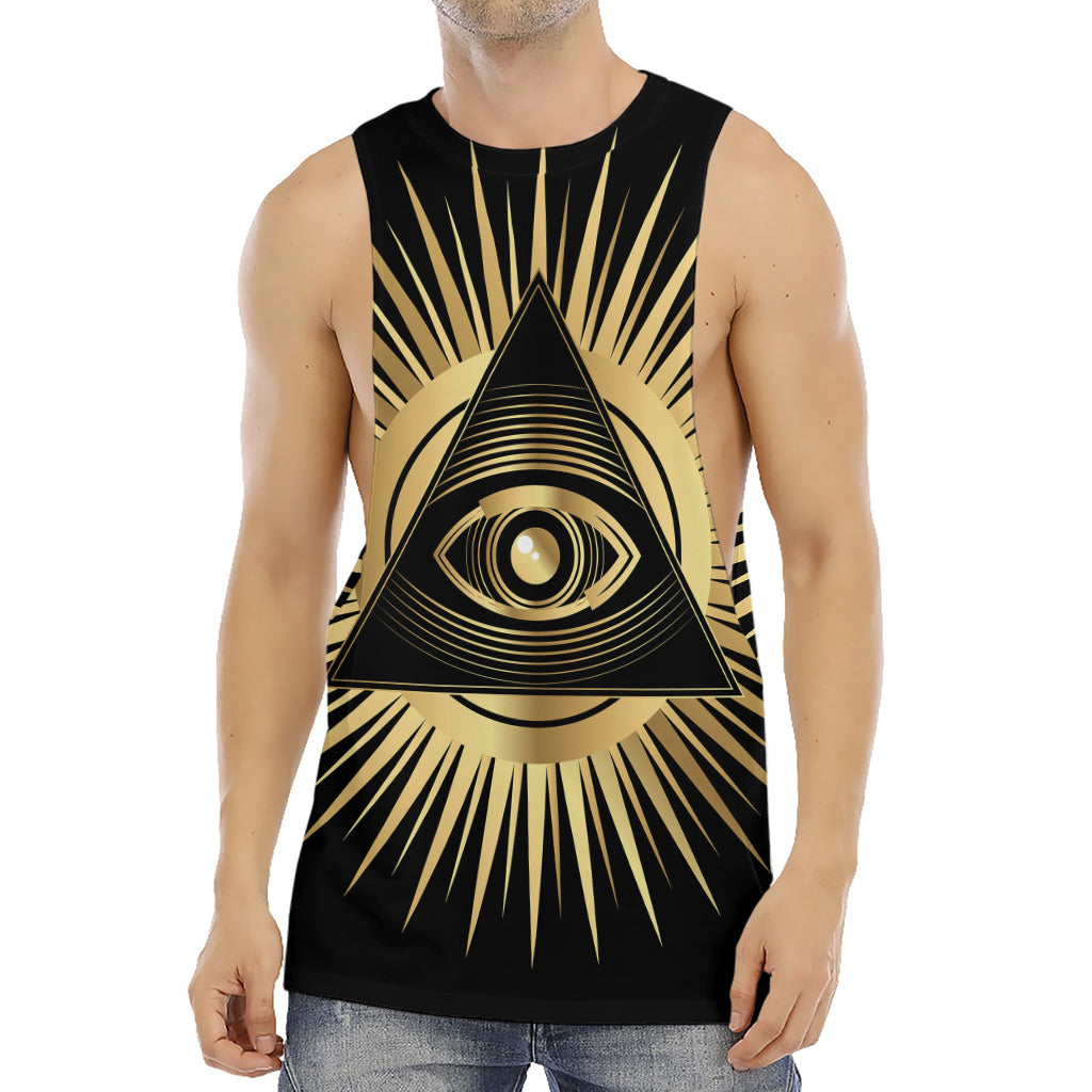 Black And Gold Eye of Providence Print Men's Muscle Tank Top