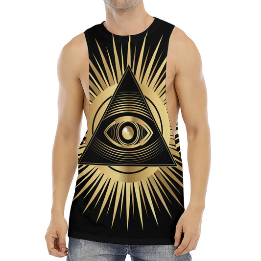 Black And Gold Eye of Providence Print Men's Muscle Tank Top