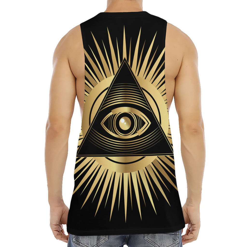 Black And Gold Eye of Providence Print Men's Muscle Tank Top