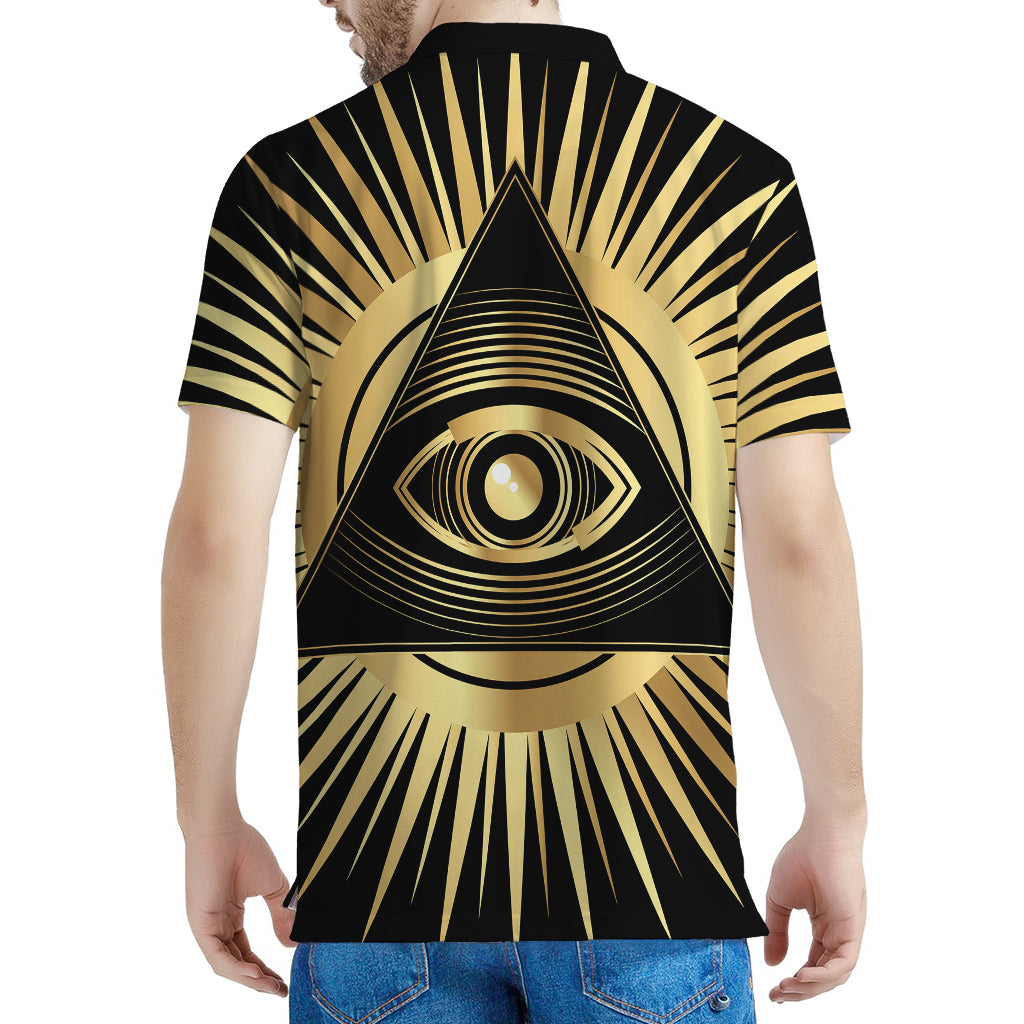 Black And Gold Eye of Providence Print Men's Polo Shirt