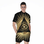 Black And Gold Eye of Providence Print Men's Rompers