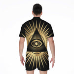 Black And Gold Eye of Providence Print Men's Rompers