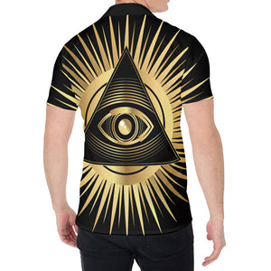 Black And Gold Eye of Providence Print Men's Shirt