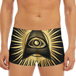 Black And Gold Eye of Providence Print Men's Short Boxer Briefs