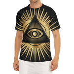 Black And Gold Eye of Providence Print Men's Short Sleeve Rash Guard