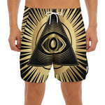 Black And Gold Eye of Providence Print Men's Split Running Shorts