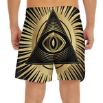 Black And Gold Eye of Providence Print Men's Split Running Shorts