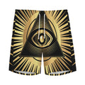 Black And Gold Eye of Providence Print Men's Athletic Shorts
