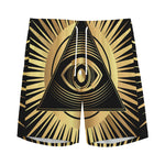 Black And Gold Eye of Providence Print Men's Sports Shorts