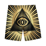Black And Gold Eye of Providence Print Men's Sports Shorts
