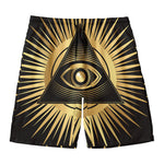 Black And Gold Eye of Providence Print Men's Swim Trunks