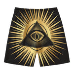 Black And Gold Eye of Providence Print Men's Swim Trunks