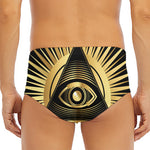 Black And Gold Eye of Providence Print Men's Triangle Swim Briefs