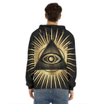 Black And Gold Eye of Providence Print Men's Velvet Pullover Hoodie